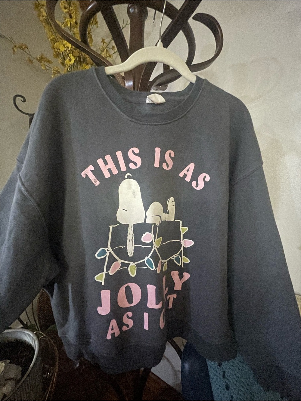 Peanuts Charcoal Sweatshirt with Pink Lettering and Multicolor Lights - Picture 4 of 6